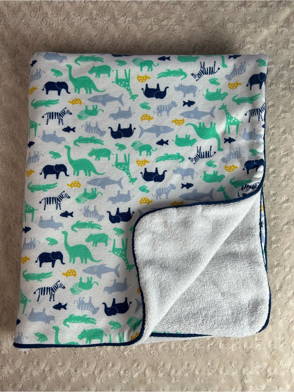 Child of Mine Carter’s Dinosaur Zebra Baby Blanket Blue Green Shark Frog Turtl